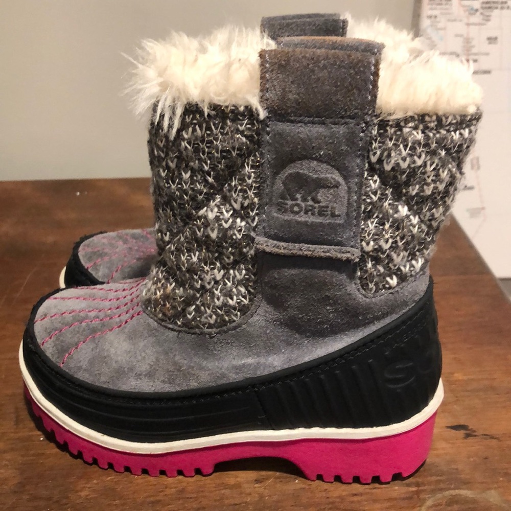 Sorel grey suede toddler knit winter boots